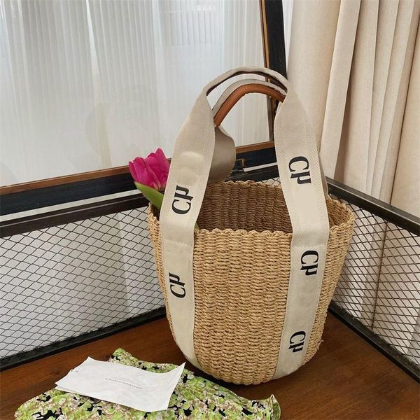 

luxury designer handbags woody womens straw bags distinctive hand woven delicate big size stout embossed round leather patch protection the