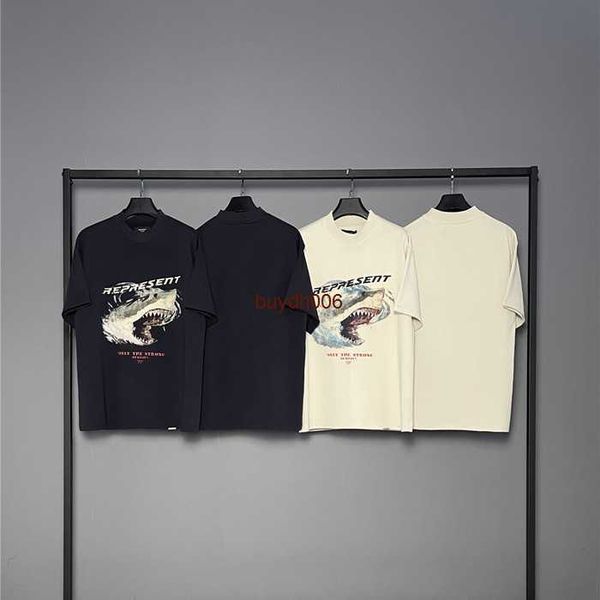 

men's and women's fashion t shirt western european trend brand rep shark short sleeve vintage wash damage print fog hip hop os loo, White;black