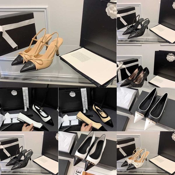 

designer wedding shoes woman 2023 pointed toe bowknot hih heel shoes ankle c buckle strap slingbacks bowtie sandal party pump ballet loafers, Black