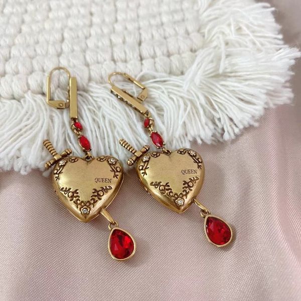 

charm vintage love ruby pendant designer earrings, Golden