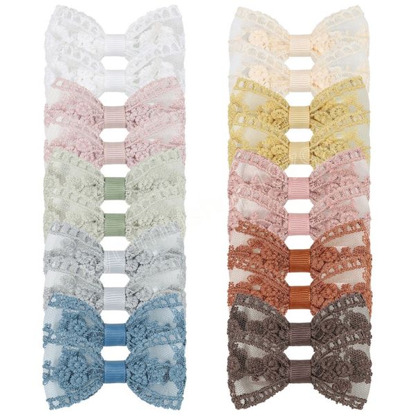 

girls cute boutique embroidery hairpins solid color bowknot hairclips fashion children hair accessories, Slivery;white