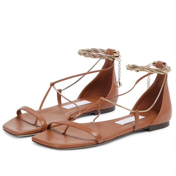 

fashion women pumps london oriana sandals in leather italy famous brown black flat gold chain ankle straps with closure open toe designer fl