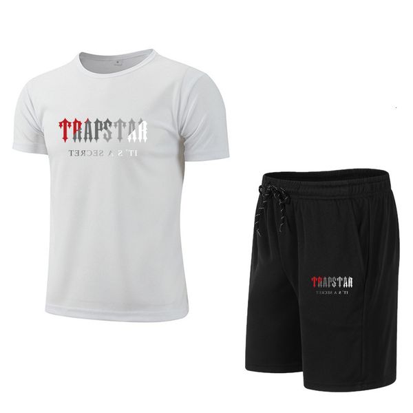 

men's tracksuits summer trapstar sportswear brand fitness suit running casual tshirtshorts breathable two piece 230413, Gray