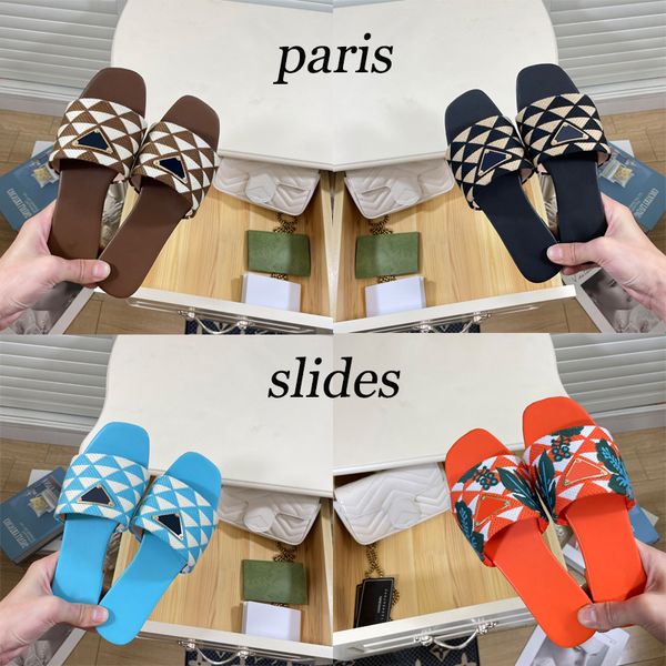 

embroidered fabric slides slippers black beige multicolor embroidery mules womens home flip flops casual sandals summer leather flat slide r