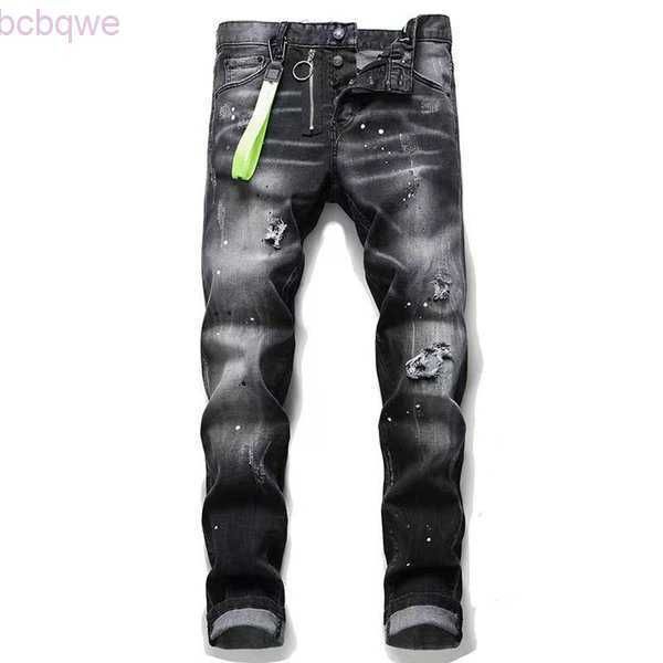 

jeans mens pants linen designer pants hip hop men jeans distressed ripped biker slim fit motorcycle denim for men 05j0, Black