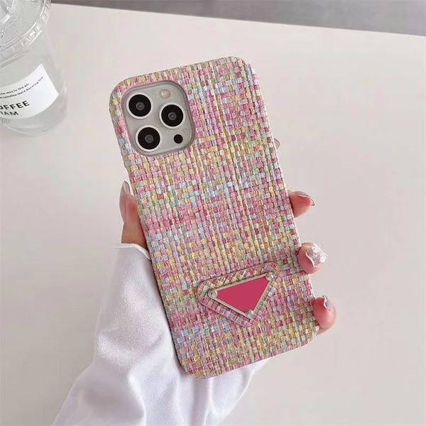 iPhone 14 13 Pro Max Designer Phone Cases for Apple 12 11 XR XS 8 7 6 Plus Luxury Weave Pattern PU Leather Mobile Cell Bumper Back Covers Fundas Coque Velvet Lined Rai 2QM4