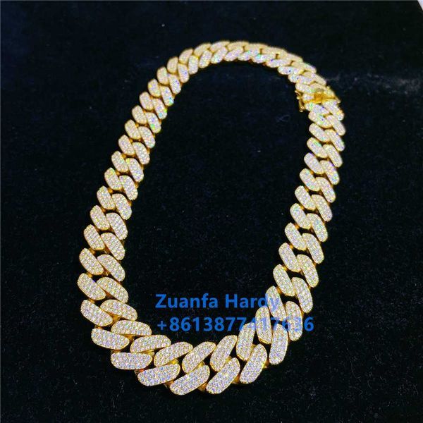 

pass tester 19mm moissanite iced out diamond gold color chain necklace 925 sterling silver necklace miami cuban chain
