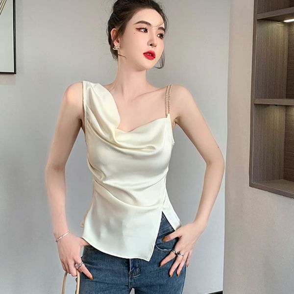 

camisoles tanks summer irregular sleeveless women camisole korean fashion ladies casual slim chain tank female backless women camis 230413, Black;white