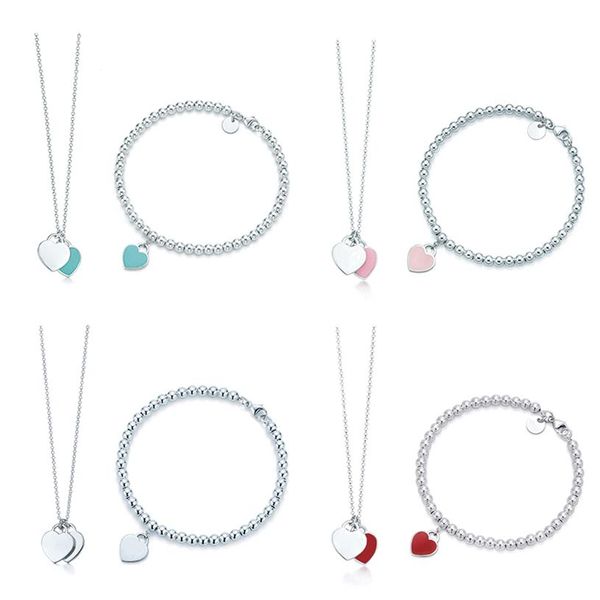 

original 100% 925 sterling silver fashion classic diy love necklace bracelet set multicolor optional woman jewelry 2925