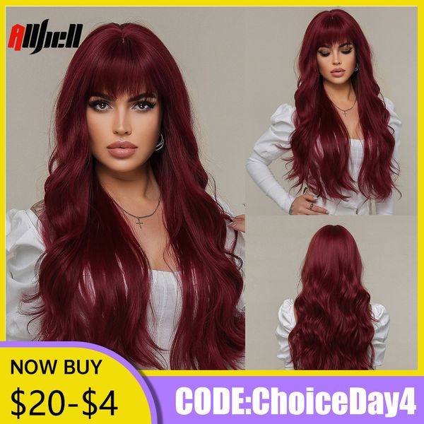 

cosplay wigs long wavy wine red synthetic wigs natural wave afro wigs with bangs for black women cosplay costume wig heat resistant fiber 23