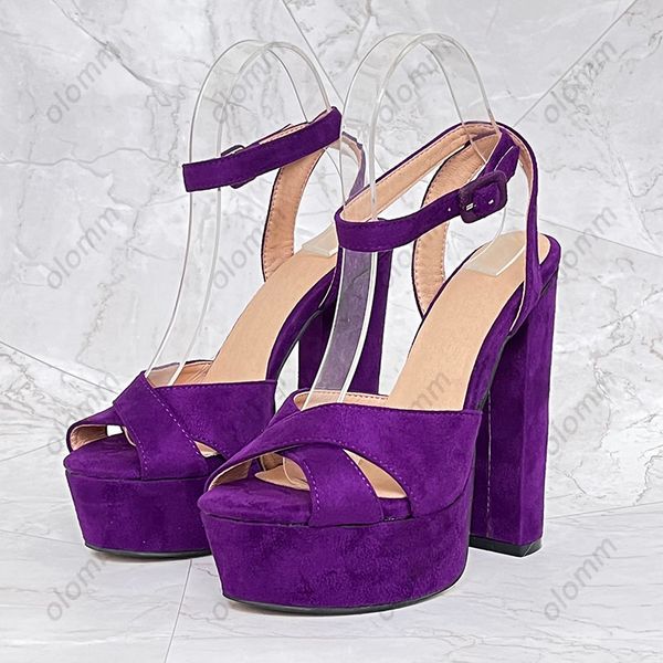 

olomm customize color handmade women platform sandals faux suede block heels peep toe elegant black party shoes size 35 47 52
