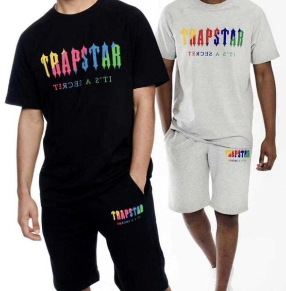 

2022 embroidery trapstar men short suit designer t-shirts summer hip hop, Gray