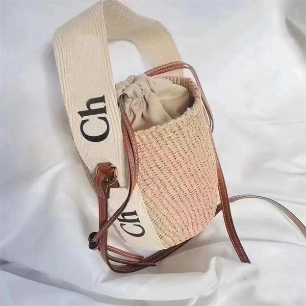 

wicker woven totes bag beach woody luxury straw bags metal decor bucket shape small size delicate cute summer letter leather shoulder bags f