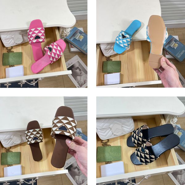

2023 woman embroidered fabric slides slippers black beige multicolor embroidery mules home flip flops casual sandals summer leather flat sli