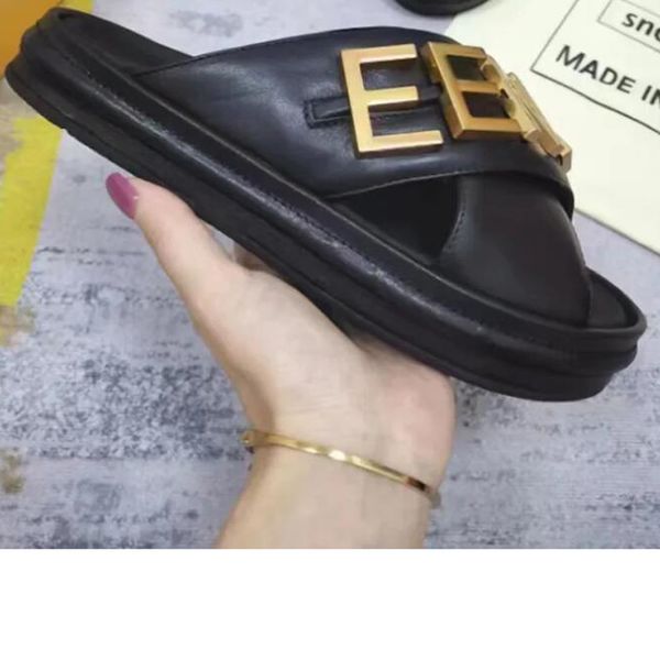 

fashion women men sandal luxury designer lady gentlemen colorful canvas letter anatomic leather slide 6 style model 35-45, Black