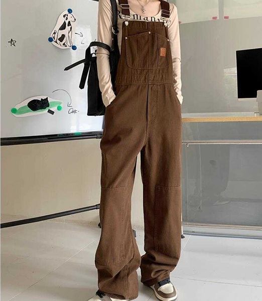 

retro american workwear denim womens jeans suspender pants for women autumn, Blue