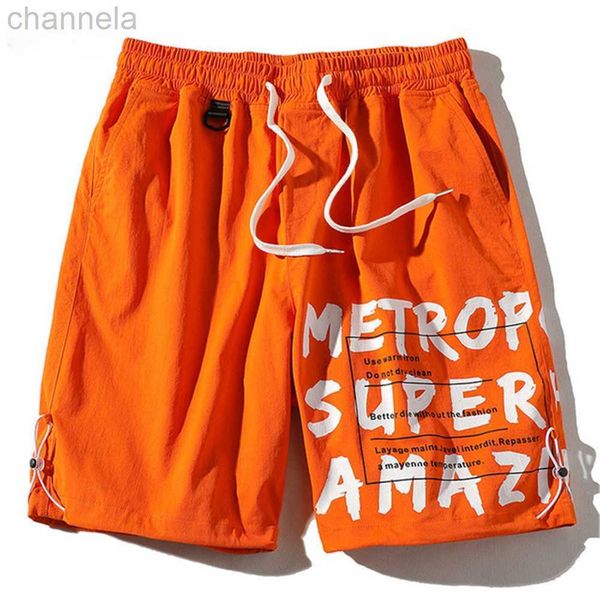 

mens shorts new 2021 summer orange letter print hip hop japanese streetwear harajuku male casual punk pants for men, White;black