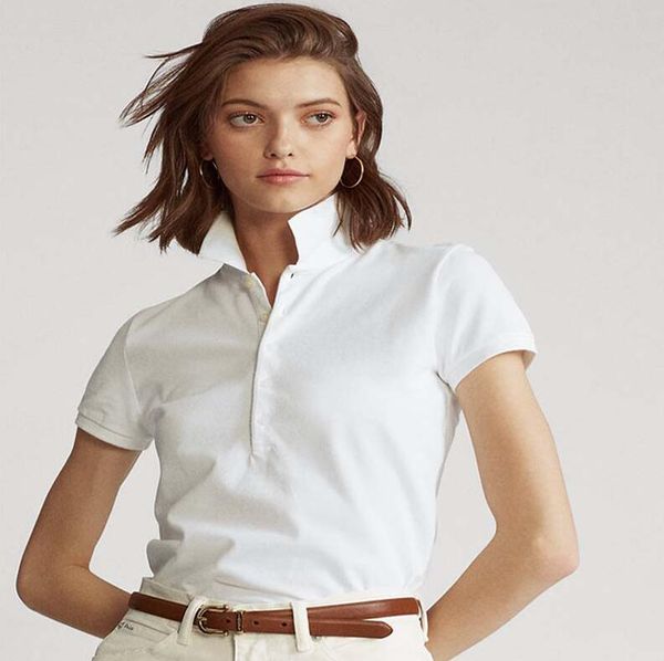 

luxury designer pony polo shirt for women summer lapel embroidery solid slim short-sleeved t-shirt classic polo shirt lady, White