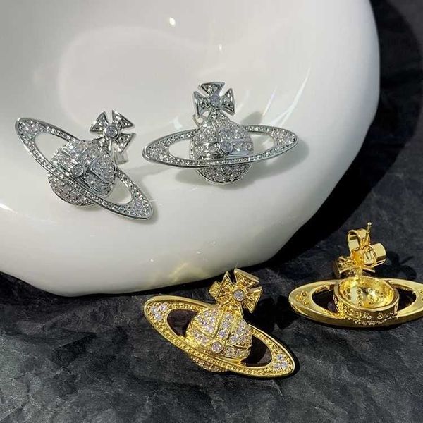 

viviana earrings designer western saturn series fashion full diamond three dimensional planet simple sweet cool style earrings female, Golden