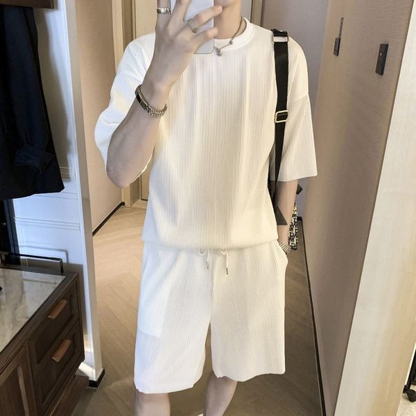 

men's tracksuits korean fashion summer clothing 2-piece set for men's solid color slim fit street clothing men's casual cloth, Gray