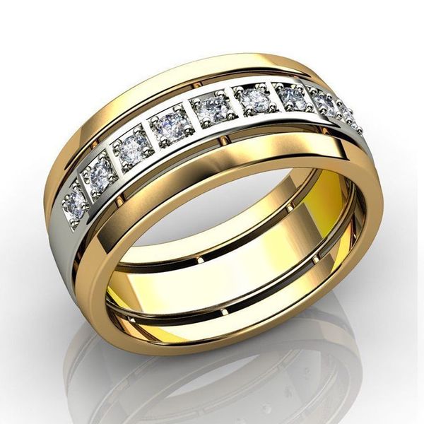 

14k gold two tone diamond women's gold cluster rings color inlaid crystal rhinestone zircon female ring for man party jewelry accessori, Golden;silver