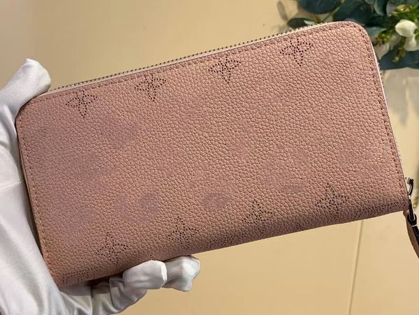 

zippy long zipper wallet cowhide punched pink beige m69869 m61868, Red;black