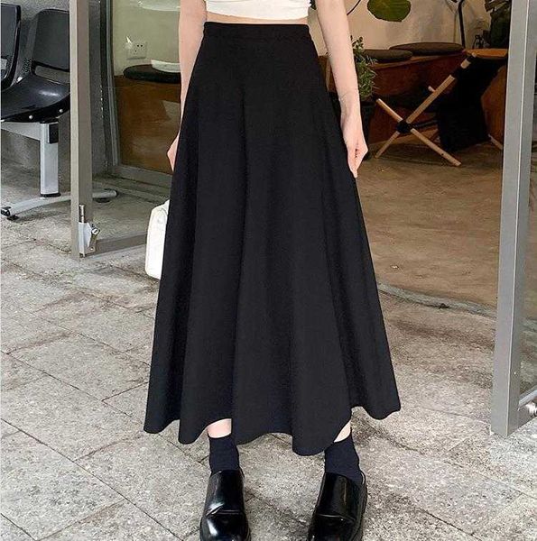 

back elastic waist draping large swing skirt spring and summer temperament, Black