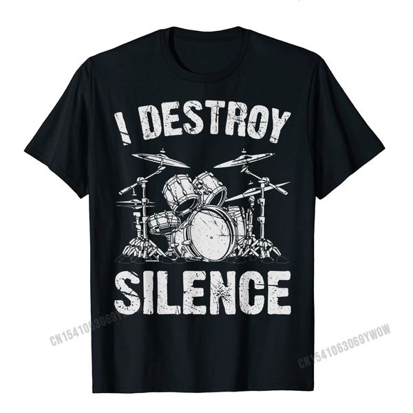 

men's t-shirts i destroy silence drumming vintage drummer drumset drum set t-shirt harajuku cotton casual tees cute youth tshirts funny, White;black