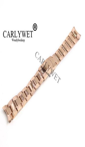 

carlywet 20mm 316l stainless steel rose gold solid curved end screw links deployment clasp watch band strap bracelet9163019, Black;brown