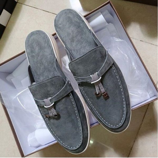 

for womens loro piana casual slippers classic sandals loafers shoes flat slides slipper designers high elastic beef tendon bottom size 36-46, Black