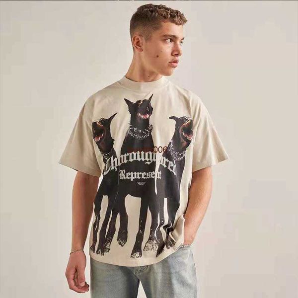 

men's and women's summer fashion t shirt high street brand rep representative ins american dog head washing short sleeve large rou, White;black