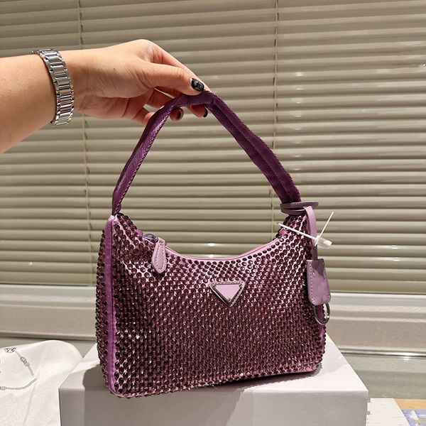 

23ss full rhinestones womens leather shoulde bags diagonal crossbody p bag luxury designer silver handbags for women with crystal decoration