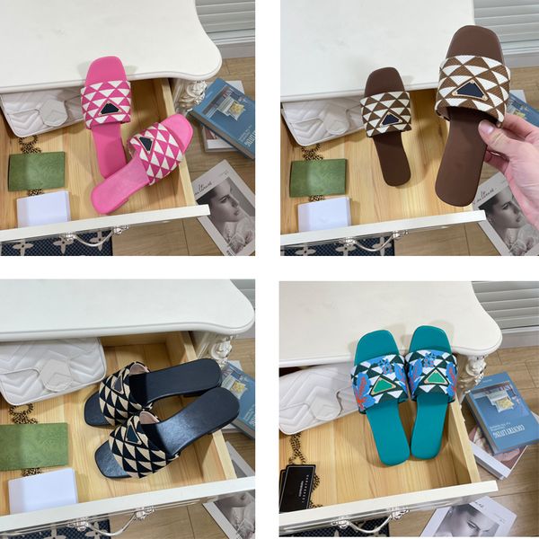 

2023 woman embroidered fabric slides slippers black beige multicolor embroidery mules womens home flip flops casual sandals leather flat sli