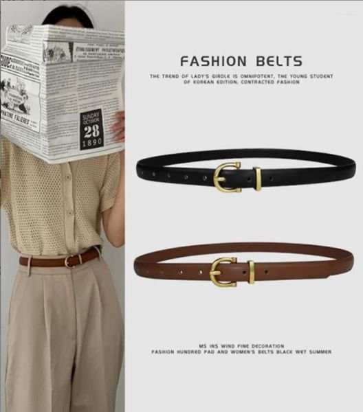 

belts fashion thin leather belt for women black white brown metal buckle waistband female girls pants jean waist6689482, Black;brown