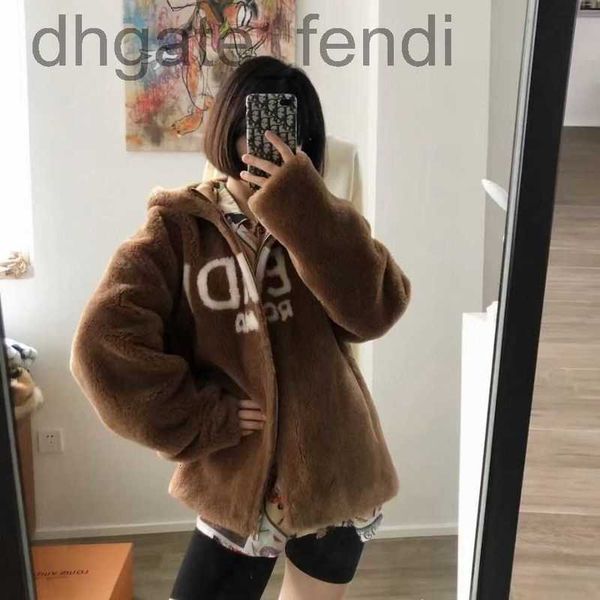 

women's fur & faux fur designerhigh version womens fur coat fd designer jacket winter warm hooded jackets parka zippered cardigan wool, Black