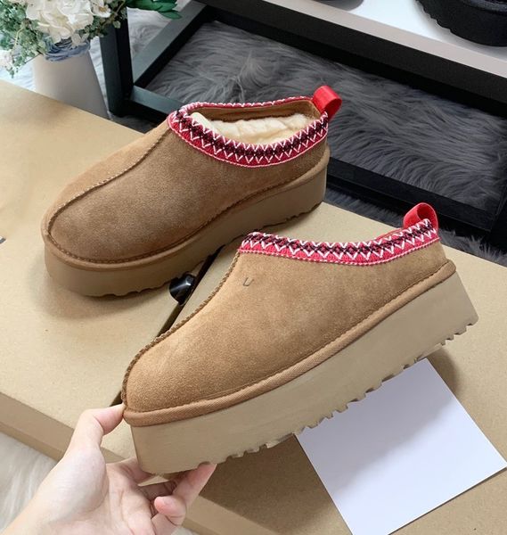 

women designer slipper winter sheepskin wool integrated snow boots thick sole slippers australian flat shoes casual woman outside slippers l, Black