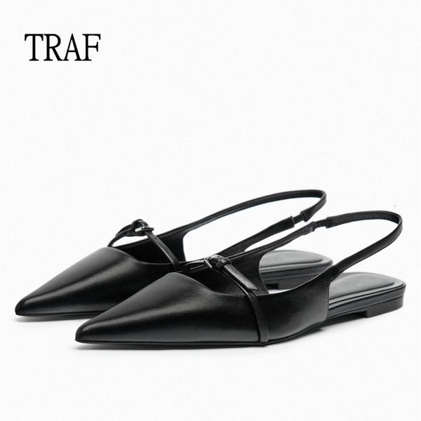 

dress shoes traf woman pointed leather flats shoes black casual slingbacks shallow mouth single shoes women ballet shoes sandals 230413