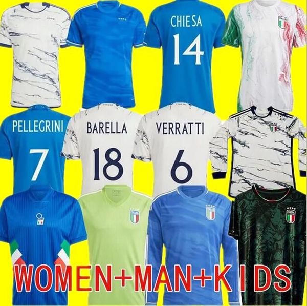 

2023 bonucci italys soccer jerseys italia 2024 23 24 jorginho insigne verratti men kids kit chiesa barella finals chiellini pellegrini immob, Black;yellow