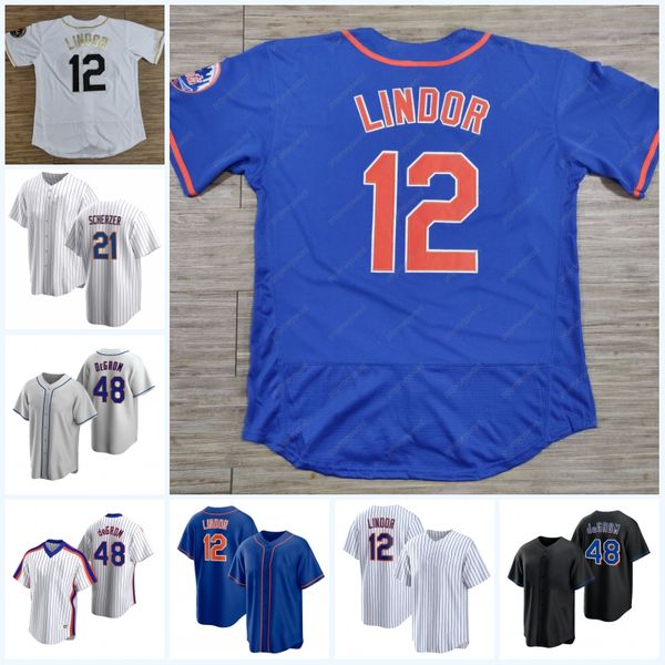 

#12 francisco lindor baseball jersey justin verlander 20 pete alonso ny edwin diaz kodai senga starling marte jacob degrom strawberry keith, Blue;black
