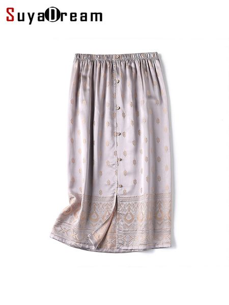 

skirts suyadream woman long skirt 51%silk 49%viscose elastic jacquard vintage spring summer straight chic skirts 230413, Black