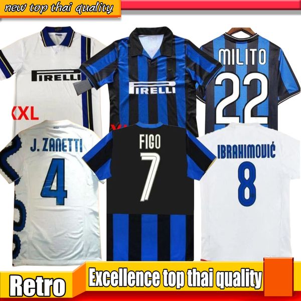 

97 98 sneijder milan retro classic soccer jerseys finals milito zanetti pizarro 2009 2010 99 02 03 djorkaeff baggio home white away blue foo, Black;yellow