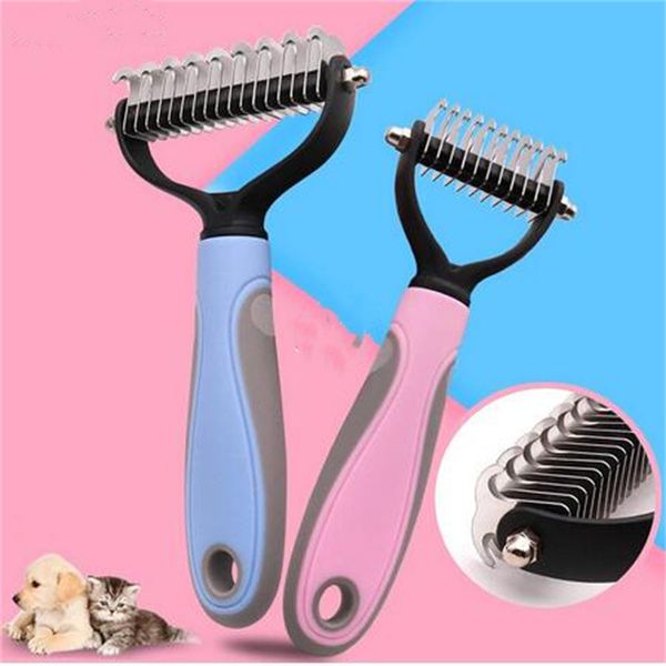 

car pets fur knot cutter dog grooming shedding tools pet cat hair removal comb brush double sided pet products suppliers trim
