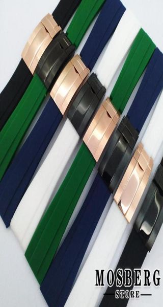

watch bands strap 20mm black white green blue color rubber stainless steel buckle watches accessories parts1773304, Black;brown