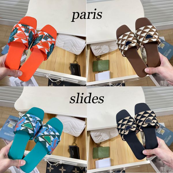 

woman embroidered fabric slides slippers multicolor embroidery mules womens home flip flops casual sandals summer leather flat slide rubber, Black