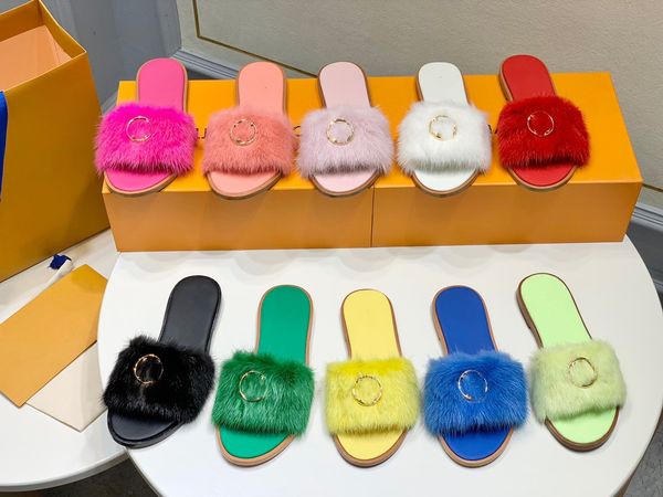 

2023 designer women fur slippers sandals genuine leather scuffs womens chinese style embroidery casual flat slipper, Black