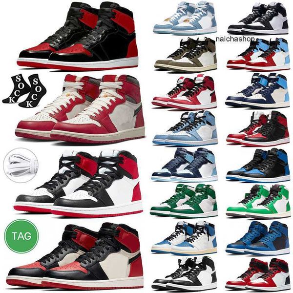 

mens high og 1s basketball shoes jumpman 1 university blue patent bred chicago lost stealth dark mocha stage haze black white pale ivory unc