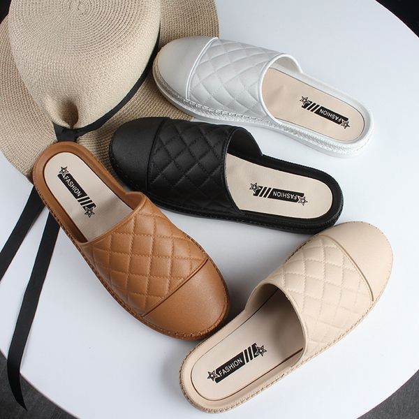 

slippers summer women slippers solid color pvc soft sole fashion sandals female casual flat outdoor non-slip baotou beach slides 230413, Black