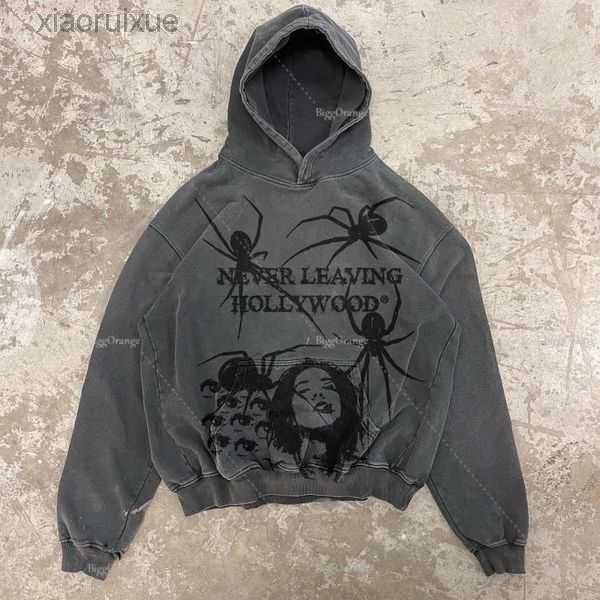 

spider print zip oversized hoodie men punk sport loose coat harajuku gothic streetwear long sleeve korean fashion 220819 7cwt6, Black