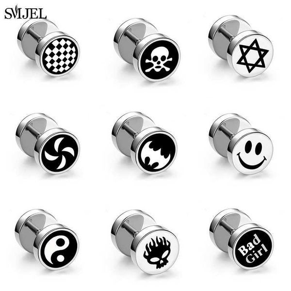 

stud 1pc punk black multiple styles stainless steel stud earrings for men women gothic hip hop ear jewelry skull star studs 2021 p230411, Golden;silver