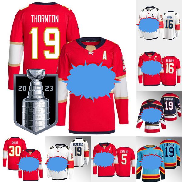 

florida matthew tkachuk 2023 stanley cup finals jersey panthers aleksander barkov aaron ekblad sergei bobrovsky spencer knight marc staal pa, Black;red